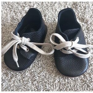 Ella Bonna Black Pebbled Leather Baby Shoes Lace Up Moccasins US 5.5 EU 21